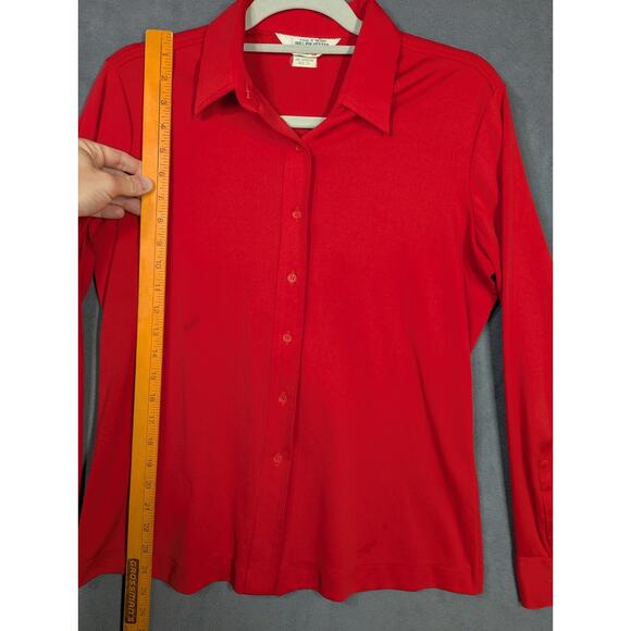Vtg 1970’s Women’s Sears The Shirt Red Polyester Size 16 Long Sleeve Button Down - Picture 7 of 8